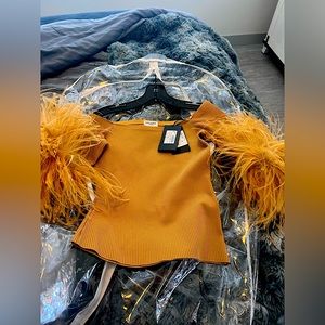 Saint Laurent , ostrich feather trimmed sleeves. Brand new in garment bag,blouse